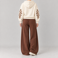Ensemble sweat à capuche et pantalon large en molleton pour femme, broderie florale, marque privée, fabrication OEM personnalisée