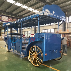 Autobús turístico eléctrico azul de gran tamaño, parque temático con múltiples vagones con ruedas doradas y vagones turísticos para parques. - Product Image 4