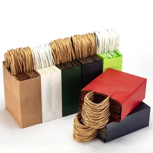 أقل كمية يمكن طلبها من أي شخص حقيبة ورقية للتسوق مصنوعة يدويًا بنية اللون طبيعية قابلة لإعادة التدوير هدية طعام للتنقل