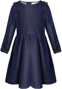 Abito da ragazza in cotone organico per autunno a maniche lunghe <span class=keywords><strong>jeans</strong></span> con volant abbigliamento per bambini comodo ed elegante - Product Image 2