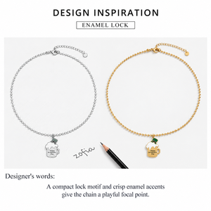 สร้อยคอจี้รูปแม่กุญแจ สแตนเลสเคลือบสีทอง 14K ชุบสูญญากาศ พร้อมสายลูกปัด - Product Image 4