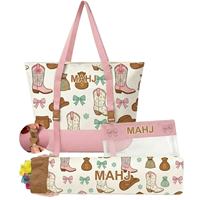 Sac de rangement Mahjong de style western américain pour bottes de cowboy, sac à main trois pièces et trousse de maquillage