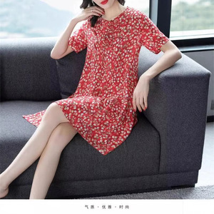 Casual Dress Short Sleeve O Neck Floral Print Red Plus Size Daily Wear Women's Summer Style - Product Image 3