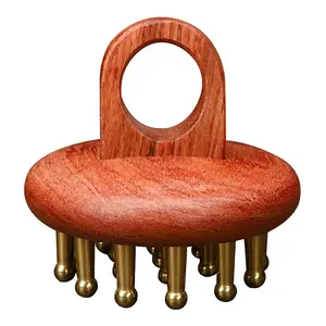 Portable Body And Foot Copper Detox Massage Comb Wooden Grip Meridian Ring Head Massage Comb For Release Pressure