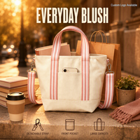 Sacs de shopping en toile tendance en gros, mini sacs fourre-tout en coton réutilisables et recyclables avec poignées rayées