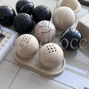 Stonekoccブランドカスタマイズ天然石2個香バーナー + 1個トレイセットスフィアホルダーストーンウッドバーナーホルダー大理石 - Product Image 6