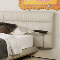 Lit rembourré en cuir véritable blanc avec tête de lit extra large et pieds en acier inoxydable, cadre de lit pour chambre à coucher moderne