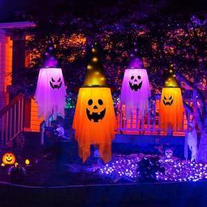 Decoraciones de Halloween de gran tamaño Fantasmas colgantes de Halloween al aire libre con control remoto Luces de sombrero de bruja fantasma brillante - Product Image 5