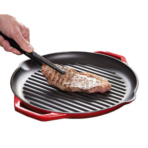 Articles ménagers lumineux de haute qualité 32cm poêle à griller en <span class=keywords><strong>fonte</strong></span> rouge émail antiadhésif extérieur BBQ plaque chauffante en gros ustensiles de cuisine en métal - Product Image 4