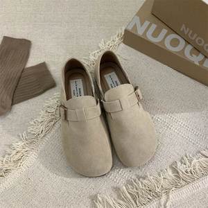Leather Bocken Women's Plush Cotton Shoes, 2027 New Style, Autumn-winter Retro Japanese Style, <b>One</b>-piece Flat-bottom Shoes - Product Image 6