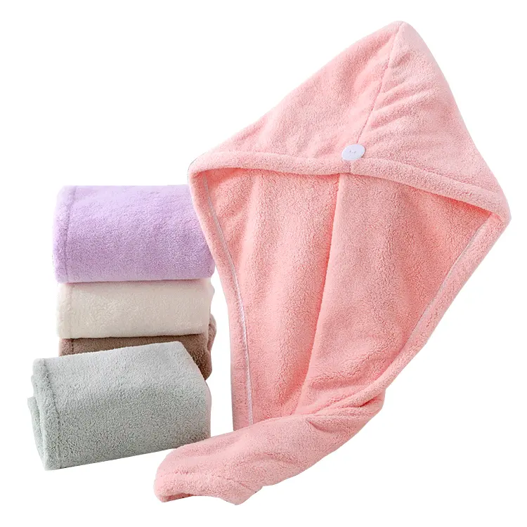 Vente en gros ODM de bonnet cheveux secs Serviette enveloppante pour cheveux multicolores Bonnet de douche en microfibre super absorbant Serviette turban avec boucle