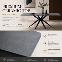 Ensemble de table à manger moderne en céramique noire ovale pliable avec pieds en métal, résistant aux traces de doigts, 8 places, style nordique/industriel, hôtel