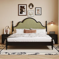 Suite de chambre contemporaine noire de style chinois en bois massif avec lit moelleux et panneau, design de mobilier moderne et écologique