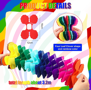 Colorido Arco Iris trébol de cuatro hojas flores de papel guirnalda decoración reutilizable Serpentinas de fiesta guirnalda colgante adorno de flores de tejido - Product Image 2