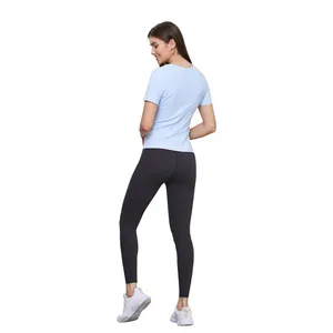Mulheres Slim Fit Short Sleeve Sports T Shirts Workout Yoga Tops Em Torno Do Pescoço Ativo Treinamento Ginásio de Fitness T Shirt para As Mulheres