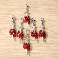 10 pièces/paquet Nouveaux accessoires de bijoux DIY en alliage néo-gothique : boucles d'oreilles, pendentifs de collier, breloques de porte-clés, crâne, épée, cœur