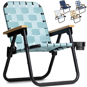 Chaise de jardin pliable en aluminium léger tressé avec sangle en PP, chaise de plage de loisirs d'extérieur avec accoudoirs et plusieurs couleurs - Product Image 3