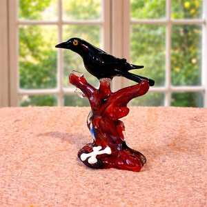 Figura de Pájaro de Vidrio Soplado a Mano sobre Base de Árbol Rojo, Decoración Artística Animal, Artesanía Estilo Murano Hecha a Mano - Product Image 5