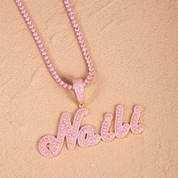 Collier Prénom Personnalisé Style Hip Hop Lettre Cursive Brossée Bicolore Pendentif Chaîne Diamantée