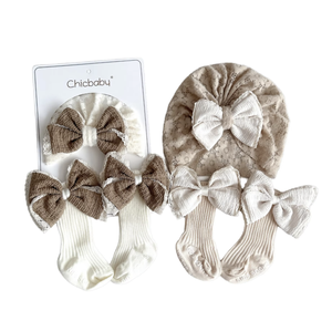Conjunto de Gorro y Calcetines para Bebé Recién Nacido, Estilo Casual, Tejido de Algodón, Antideslizante, Color Sólido, con Lazo, para Niñas, Venta al Por Mayor - Product Image 6