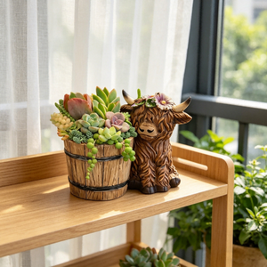 ของตกแต่งสวนบ้านเรซิ่นรูปวัวตั้งพื้นสูงพร้อมกระถางดอกไม้ งานฝีมือเรซิ่นพร้อมถัง - Product Image 5