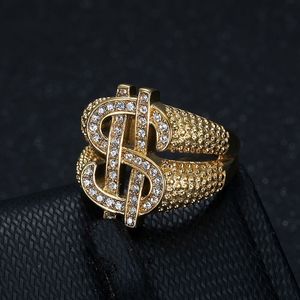 Hip Hop <b>Ring</b> Men's Golden Dollar Symbol <b>Titanium</b> Steel Pave Setting Jewelry Gift - Product Image 3