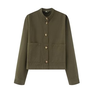 สินค้ามาใหม่ประจำฤดูใบไม้ร่วง เสื้อผ้าสตรีแนวสตรีทแฟชั่น คอตั้ง ผ้าเดนิม - Product Image 3