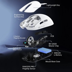 Souris de jeu sans fil Attack Shark X8 <span class=keywords><strong>Pro</strong></span>, légère, 55 g, PAW3395, 8 kHz, 40 000 DPI, 700 IPS, tri-mode, faible latence pour FPS/<span class=keywords><strong>LOL</strong></span> - Product Image 5