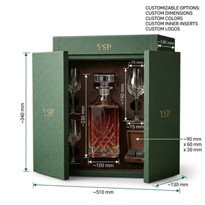 Custom Logo Luxury Wine Gift Box Double Door Whiskey Glass Packaging Box with Insert Paper Rigid Boxes for Decanter Gift Set Box - Product Image 3