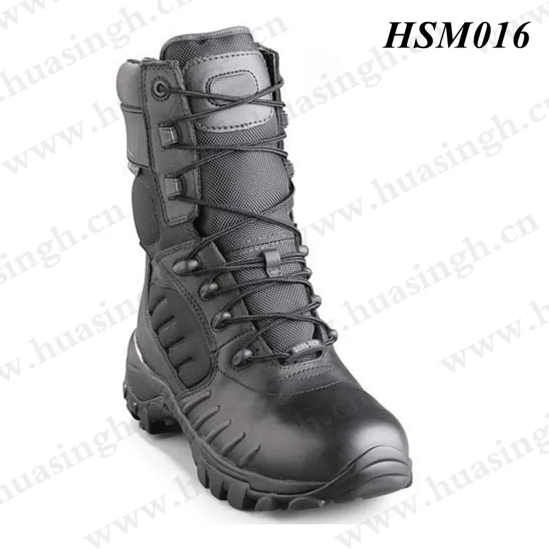 XC,รองเท้าต่อสู้หุ้มข้อหนังวัวเรียบธรรมชาติสีดำแข็งแรง,รองเท้าคอมแบทชูส์ PU + ยาง Soled กันน้ำรองเท้ายุทธวิธีฤดูหนาว HSM016