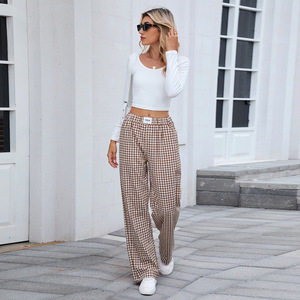 <span class=keywords><strong>Pantalon</strong></span> à <span class=keywords><strong>carreaux</strong></span> pour <span class=keywords><strong>femme</strong></span> 2026 Printemps Automne Décontracté Coupe Ample Taille Élastique Longueur Intégrale avec Poches - Product Image 4
