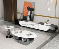 Table basse ovale moderne en acier inoxydable doré Art Sense avec tiroir, ensemble de tables d'appoint de luxe avec plateau en roche