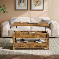 Combohome Salon Table d'appoint carrée multifonctionnelle en bois Table centrale réglable en hauteur Table basse élévatrice à thé