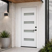 Porte d'entrée moderne en fibre de verre blanche 36x80, texture bois, 4 vitres dépolies Low-E, cadre vinyle 4-9/16, pour maison