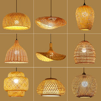 Suspension LED en bambou tressé, blanc chaud (3500K), commande par interrupteur, style créatif pour salon de thé chinois, Zen, Asie du Sud-Est, japonais
