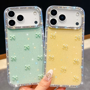 Funda IMD de Lujo con Brillantina de Diamantes para iPhone 17 AIR 17 <span class=keywords><strong>Pro</strong></span> Max, Funda Trasera con Lazo de Pedrería para iPhone 16 15 14 13 - Product Image 1