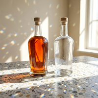 Bouteille en verre lisse haut de gamme de 1000 ml pour spiritueux, flacon transparent en cristal pour brandy, whisky, gin, cognac avec bouchon en liège – Vente en gros