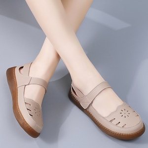 ठोस रंग प्लस आकार महिलाओं के जूते, बहुमुखी रोजमर्रा की स्लाइड, माँ हुक और लूप सैंडल, हल्के आरामदायक - Product Image 2