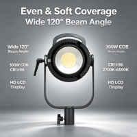 Lumière vidéo LED COB FY 300X 300W avec 607000lm Ra96 2700K à 6500K APP LCD 120 °   Beam pour le cinéma