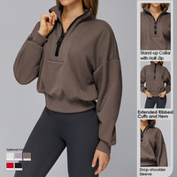 Nouveautés : Veste de sport pour femme à demi-zip, manches longues, doublure polaire, coupe régulière, coupe-vent et respirante, idéale pour la gym