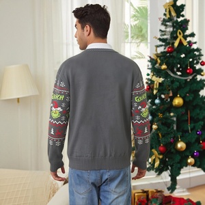 2026 New <strong>Men's</strong> Christmas Sweater Green Monster Cartoon Jacquard Pullover Round Neck <strong>Xmas</strong> <strong>Jumper</strong> Winter Warm Knitwear - Product Image 3