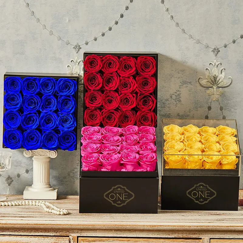 UO Luxury Mothers Day Gift rose eterne fiori stabilizzati 16 pezzi rose eterne conservate per sempre In confezione regalo quadrata