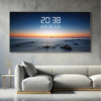 Lukisan Dinding Bingkai Porselen Kristal LED Pemandangan Laut Modern dengan Jam Digital, Dekorasi Hadiah Restoran