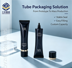 Glossy Black PE Squeeze Tube with Short Conical Tip Two-tone Black Gold Screw Cap 25mm Diameter for Liquid Foundation Concealer - Product Image 6