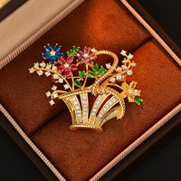 Broche de luxe XILIANGFEIZI de haute qualité en zircon, motif panier de fleurs coloré, accessoires de revers de costume au design personnalisé