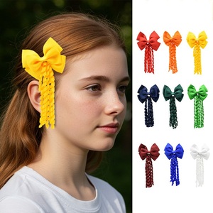 Pita Butik Warna Solid, Pita Cheerleader, Jepit Rambut Rumbai, Aksesoris Rambut Keriting Anak, Jepit Rambut - Product Image 1
