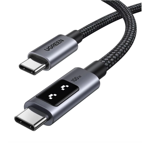 Ugreen L509 C-C Cable 100w PD 5A Fast Charging Cord With Smart LED Display 48oMbps Nylon Braided Data Cable for Laptop Phone