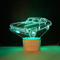 Haut-parleur en forme de voiture en acrylique à dents bleues, veilleuse LED 3D, lampe imprimée 3D, décoration de chambre à coucher, veilleuse de Table