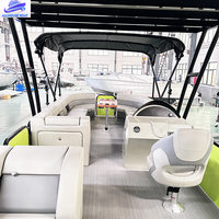 Bateau ponton de luxe à double pont en aluminium avec nouveau moteur hors-bord pour la pêche, les fêtes ou l'usage comme bateau de plaisance