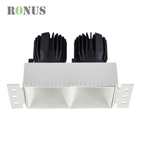 Spot encastré rectangulaire LED sans cadre à double tête COB noir 7W*2